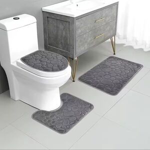 Solid grey 3 piece memory foam water absorbing bath mat set